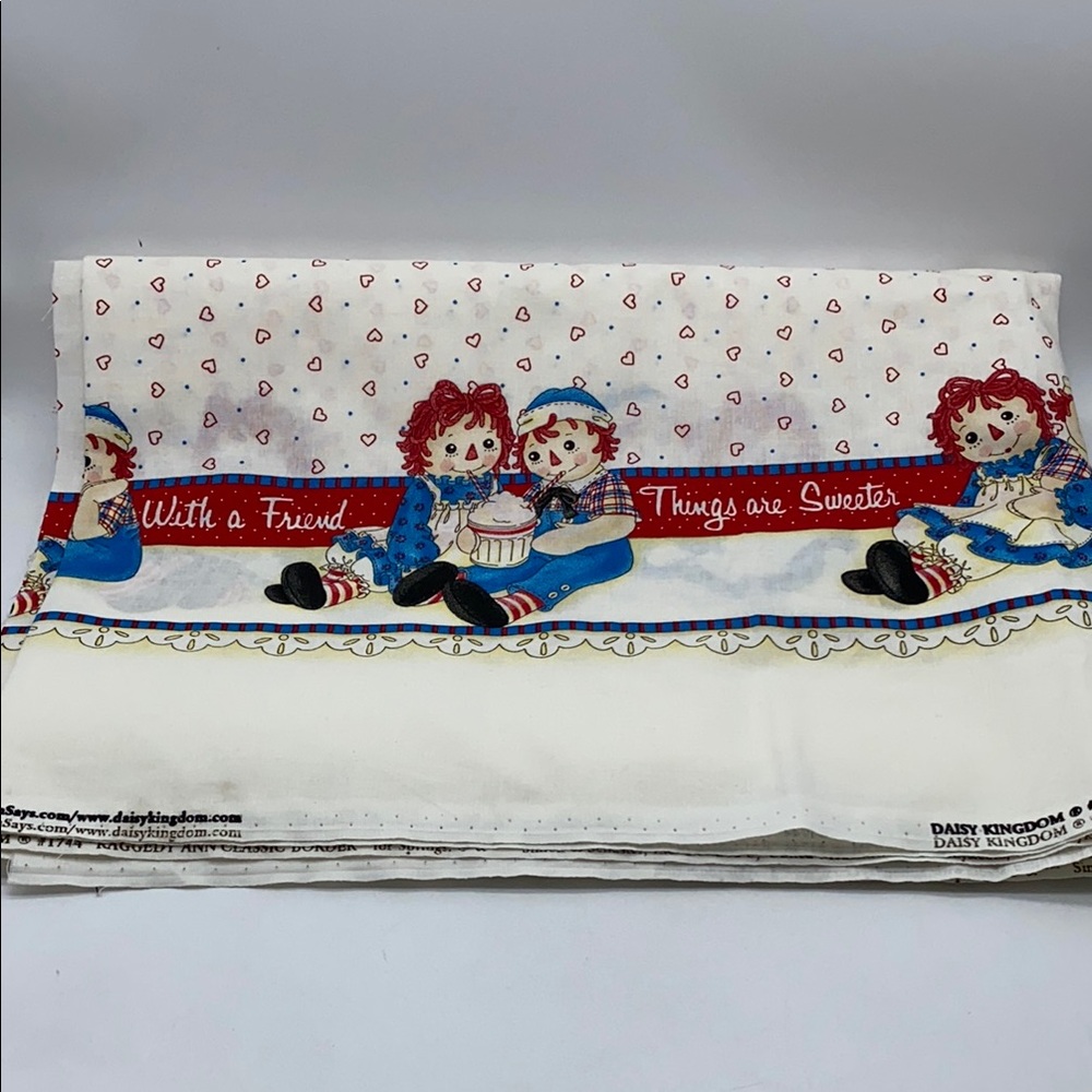 Raggedy Ann Fabric Cotton Daisy Kingdom 1744 Border Hearts Vintage